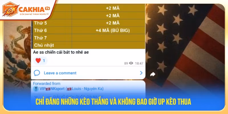 Chỉ đăng những kèo thắng và không bao giờ up kèo thua  