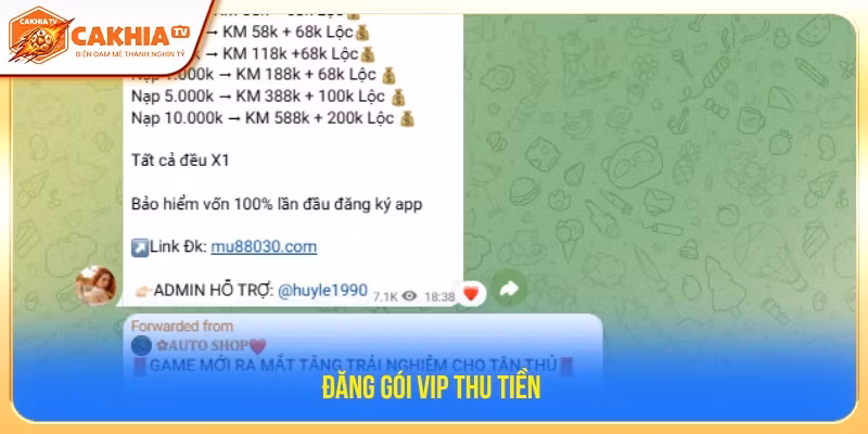 Đăng các gói VIP để thu tiền người chơi 